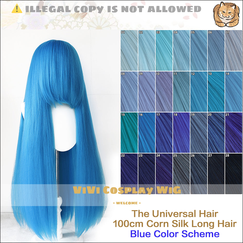 100CM Long Corn Silk Blue Cosplay Wig for Women