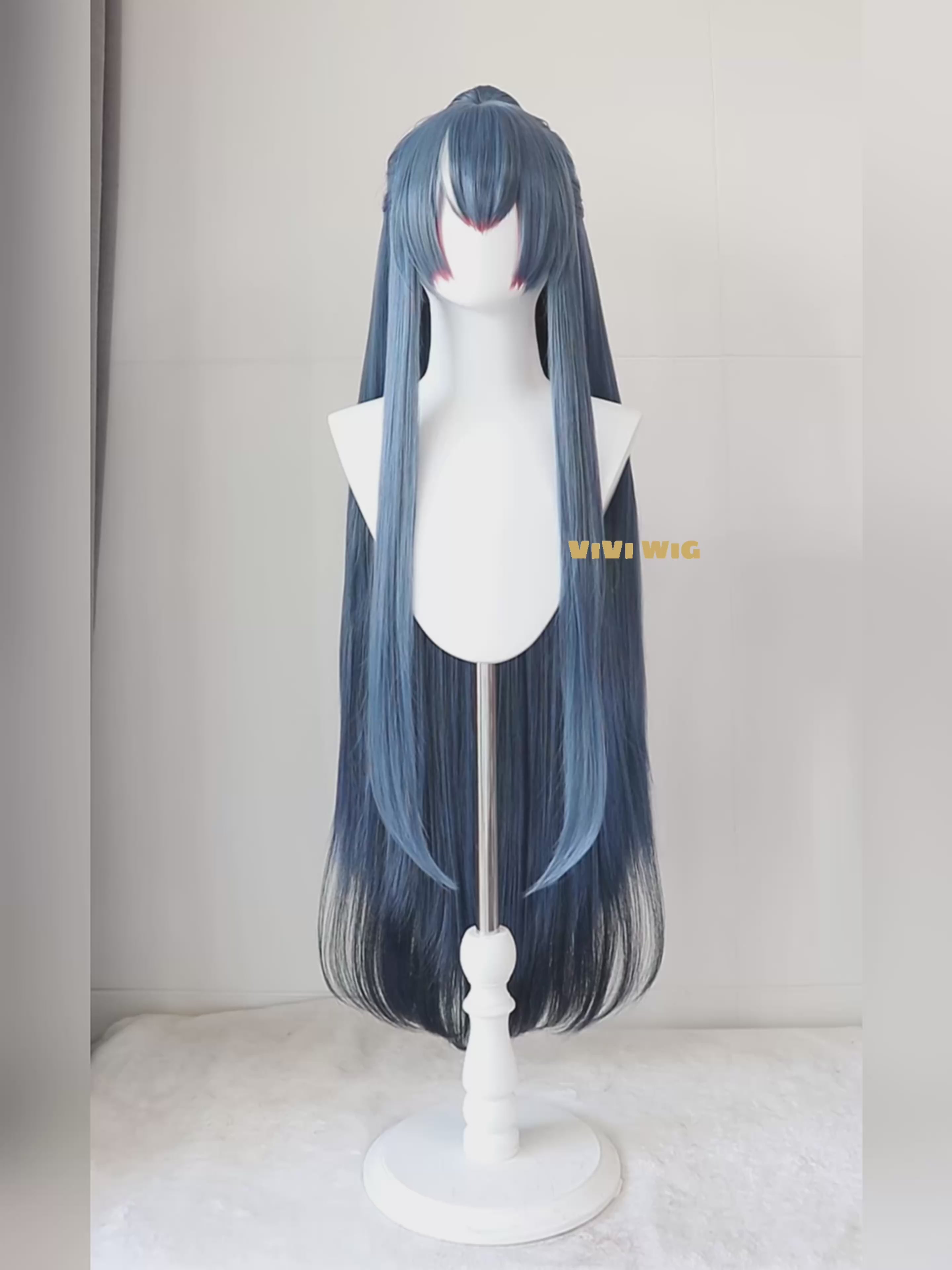 Wig styled on mannequin showcasing Ling's ocean theme hairstyle