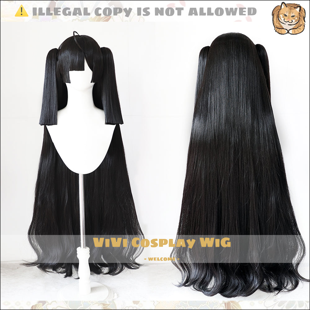 Full wig displayed on mannequin head for convention style