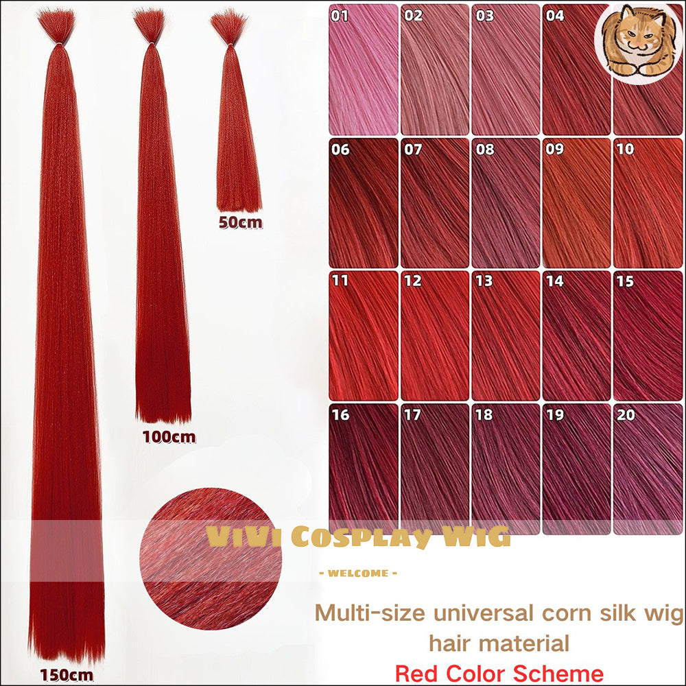 Vibrant red corn silk wig wefts for anime cosplay