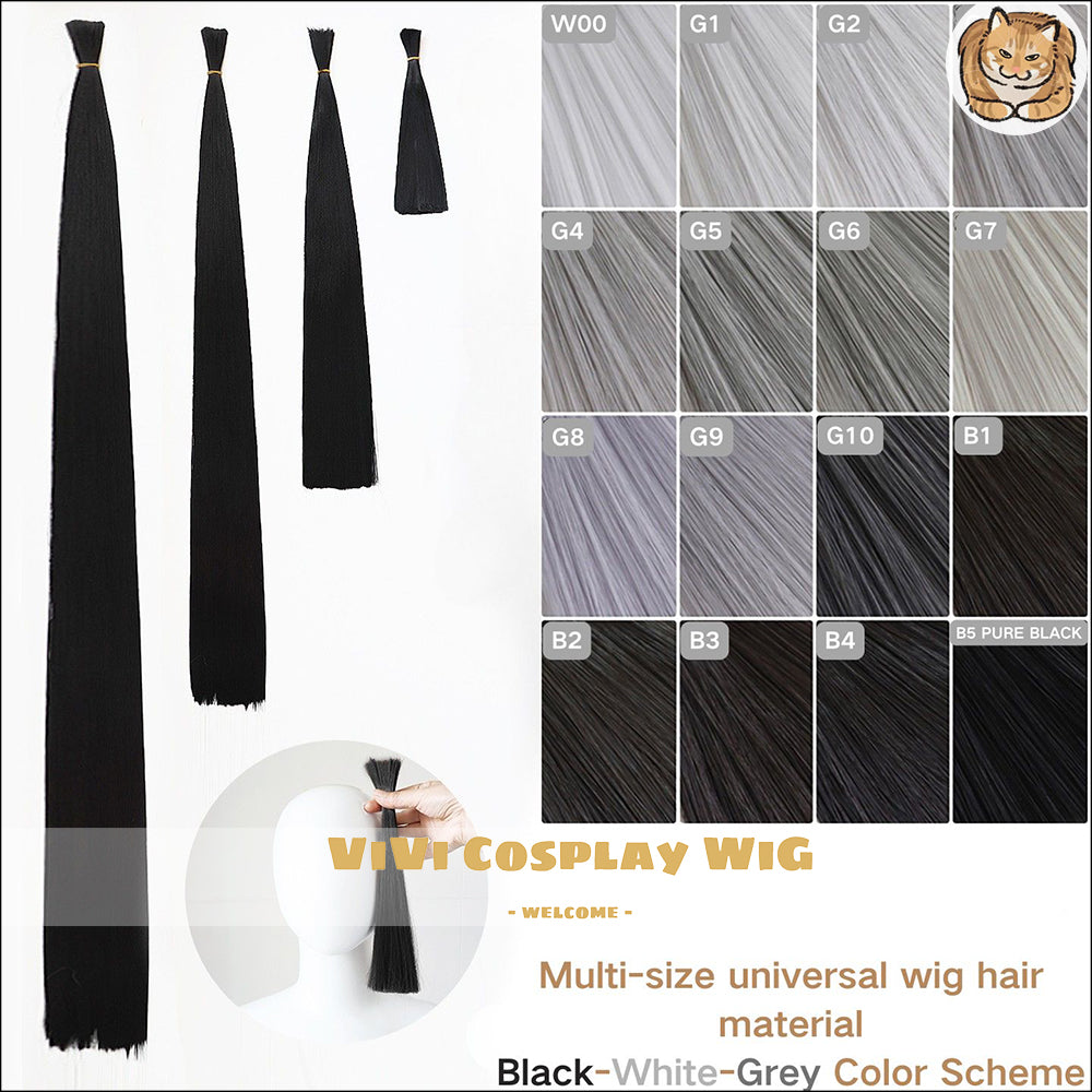 Multi-Size Universal Black-White-Grey Wig Hair Material