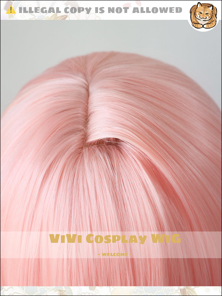 Close-up of bubblegum pink color and texture on Lemuen character wig