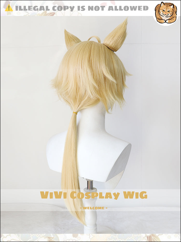 Side profile showing medium length and layered cut of Mlynar character wig