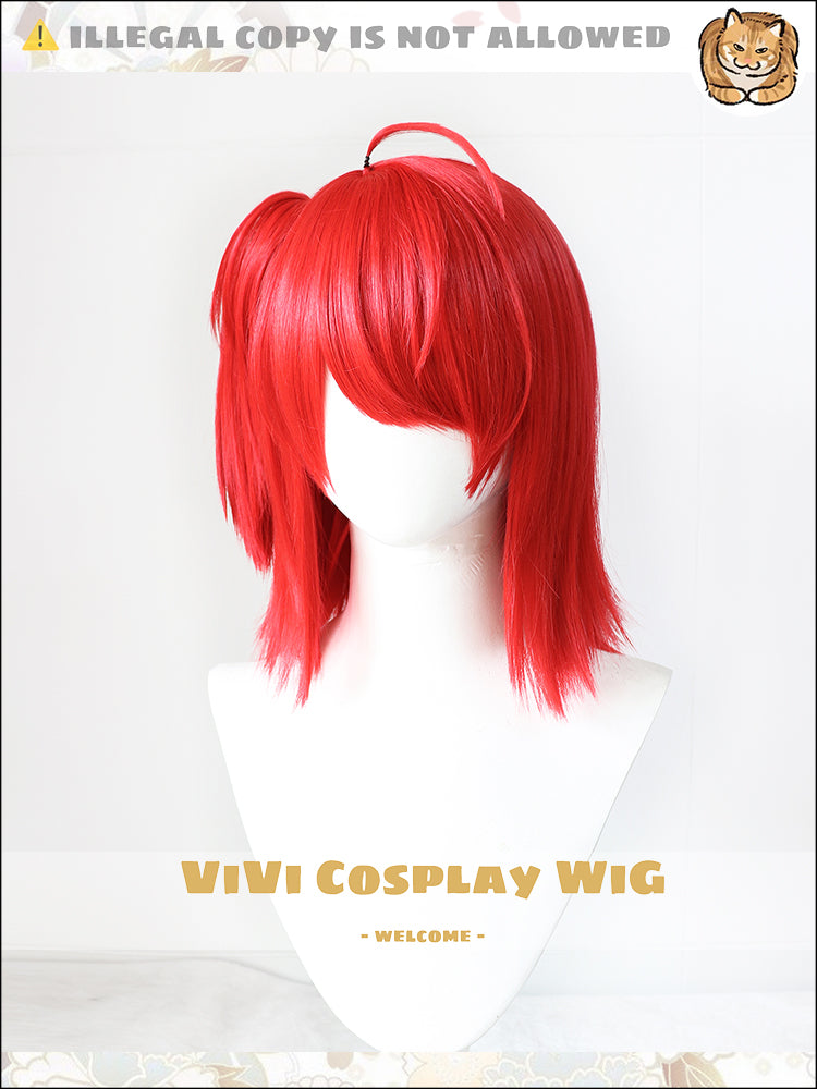 Side profile showing short cut and vibrant red color