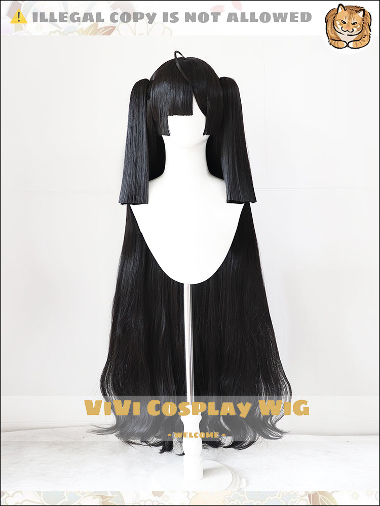 Northwind Witch Qalaisa natural black cosplay wig front view