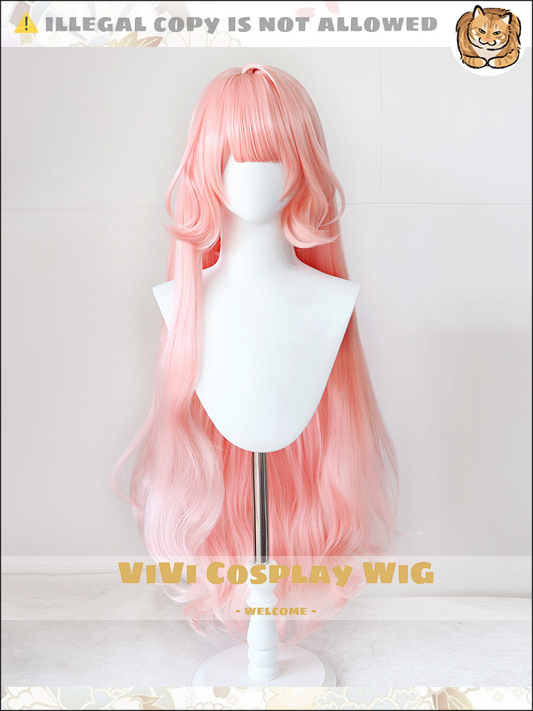Front view of Arknights Lemuen character bubblegum pink long cosplay wig for women
