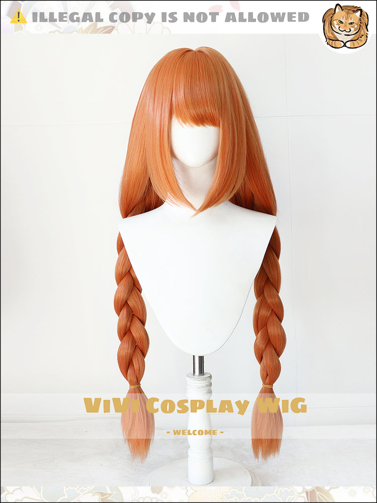 Bagpipe orange gold cosplay wig front view on display