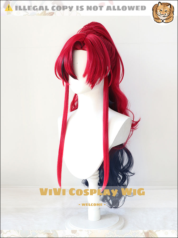 Front view of Arknights Yu flame ombre long cosplay wig