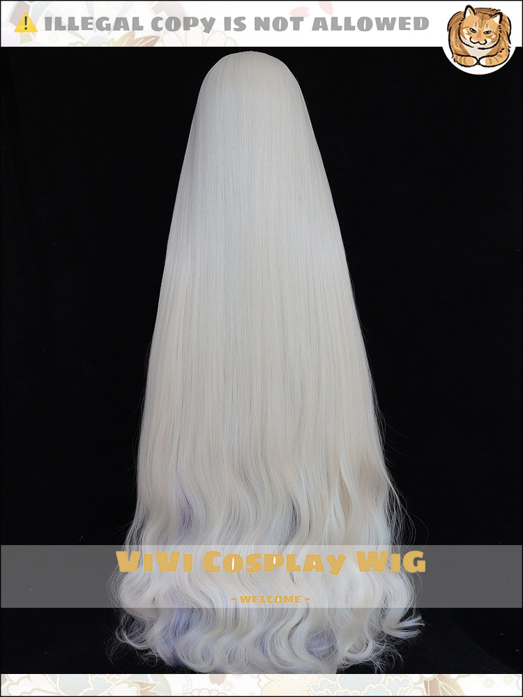 Back view demonstrating very long length and texture of Eblana cosplay wig