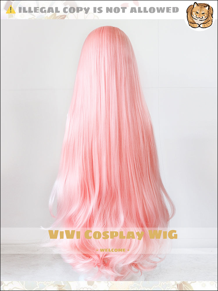 Back view demonstrating hair flow and volume of pink arknights cosplay wig