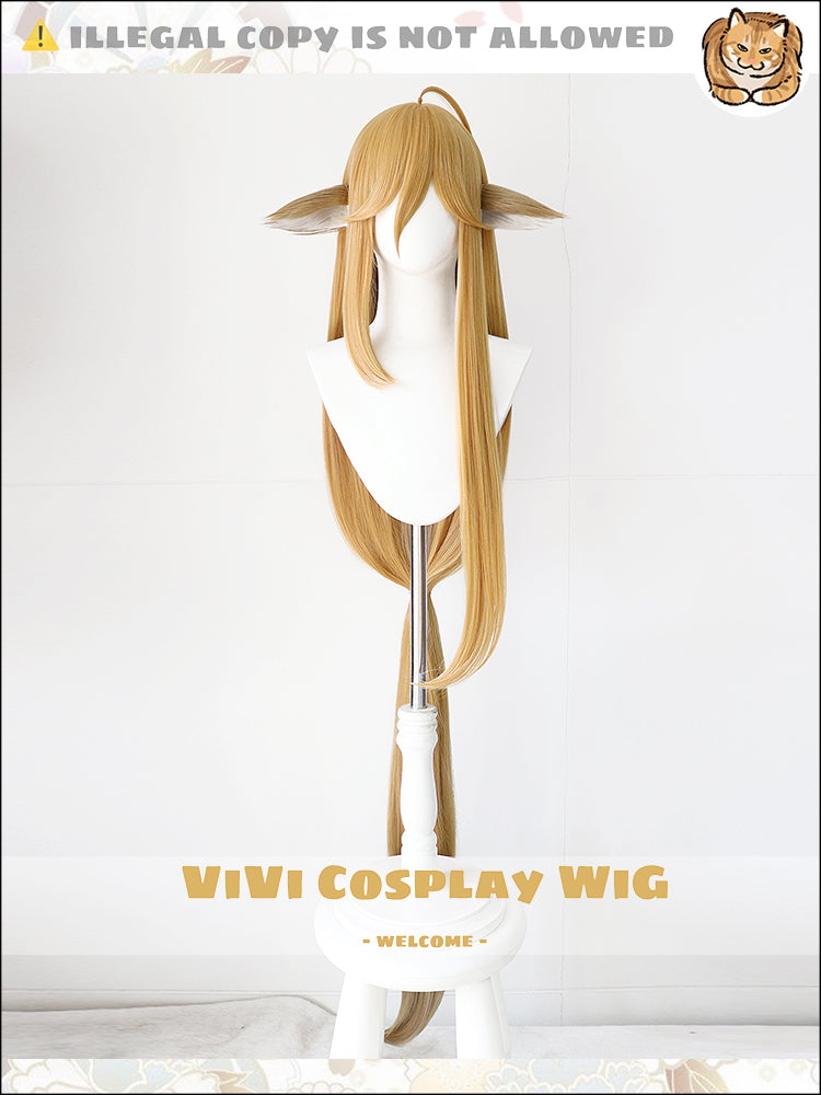 Front view of Arknights Degenbrecher apricot cream ombre cosplay wig