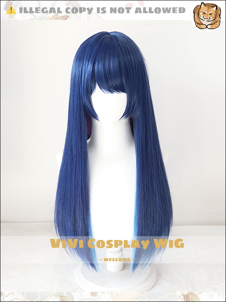 Front view of Arknights Mostima multi-blend ombre long cosplay wig for women