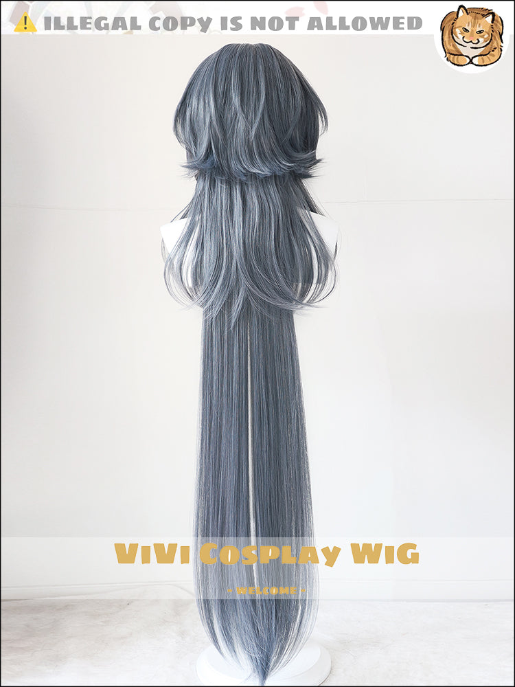 Back view demonstrating long hairstyle and volume of Logos cosplay wig