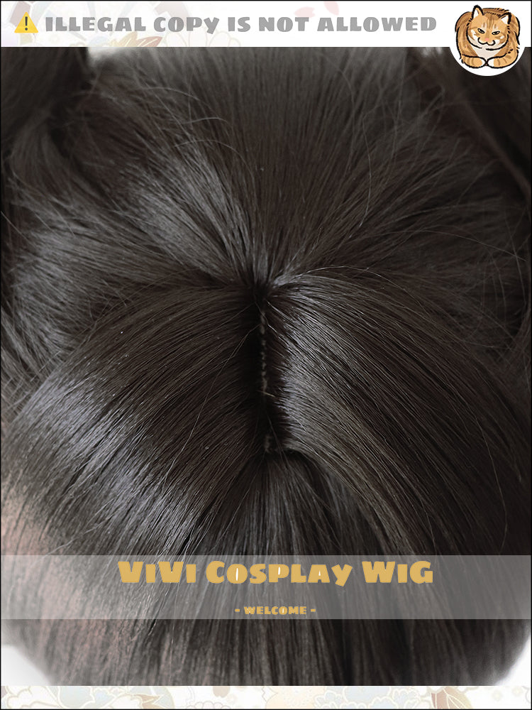 Close-up of dark brown hair details on Entelechia wig